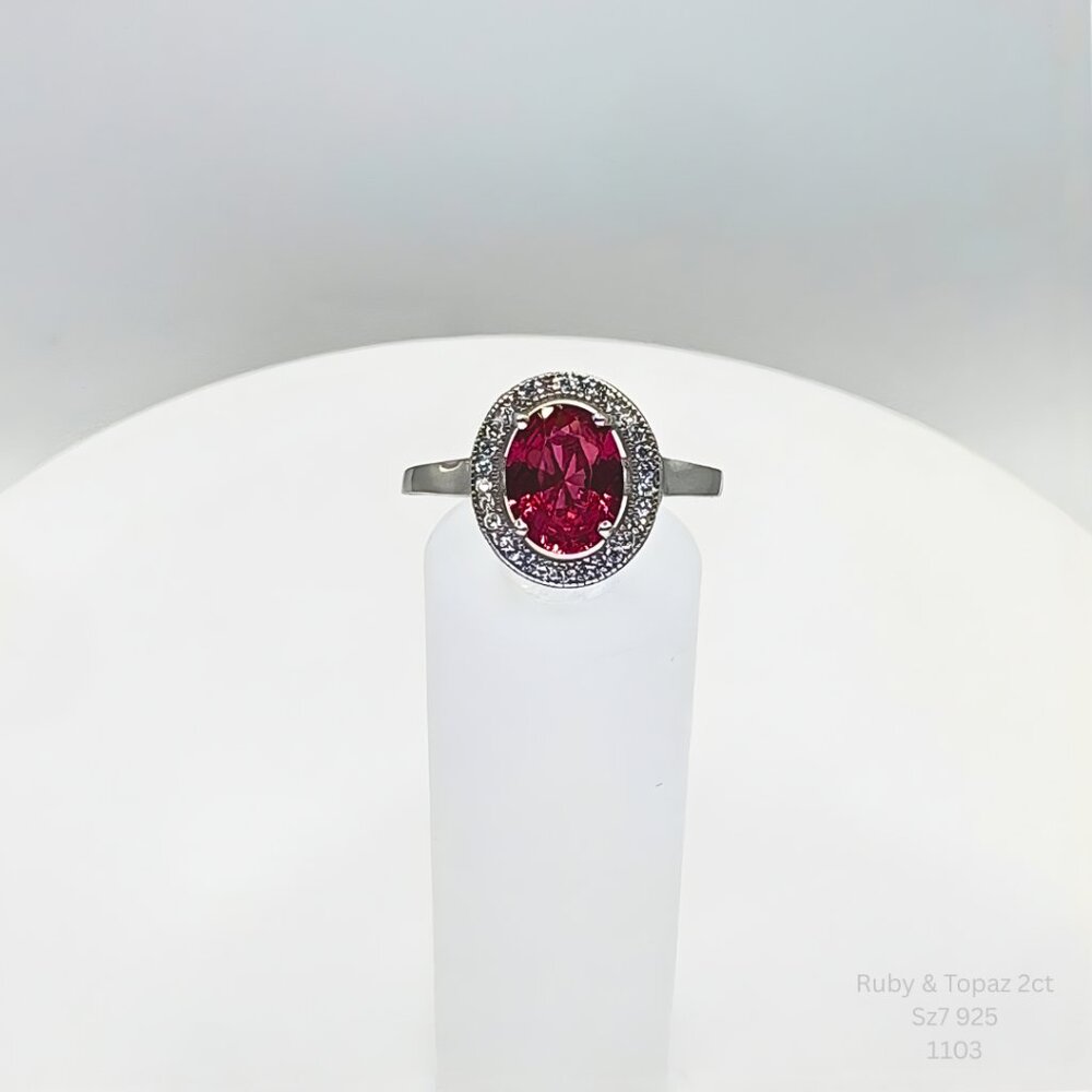 Handmade Jewelry Ruby Halo Ring 925 Silver Size 7 Resizable